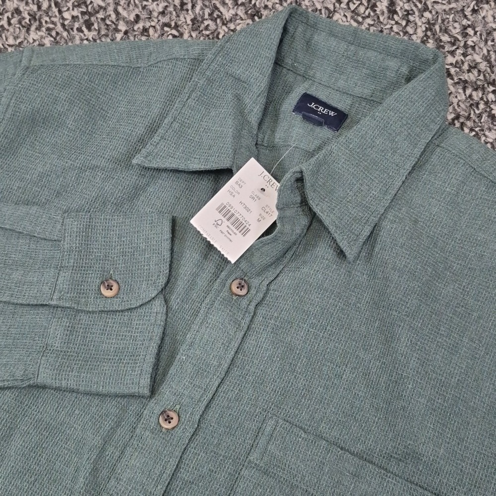 NWT J Crew Waffle Dobby Shirt Men's Medium Long Sleeve Button Up Green New